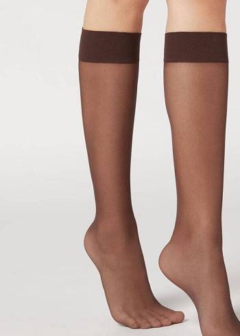 Calzedonia 20 Denier Konfor Cuff Knee-Highs Sheer Sexy Çorap Kadın Kahve | TR1886JJ