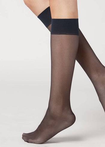 Calzedonia 20 Denier Konfor Cuff Knee-Highs Long Çorap Kadın Mavi | TR1967ZG