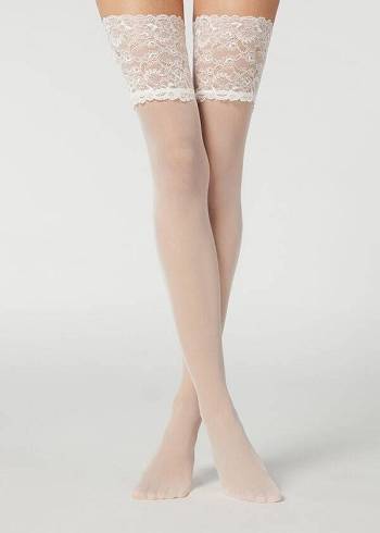 Calzedonia 20 Denier Opaque Thigh-Highs Çorap Kadın Beyaz | TR2951HK