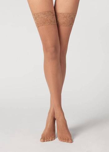 Calzedonia 8 Denier Ultra Sheer Thigh-Highs Çorap Kadın Kahverengi | TR2934UT