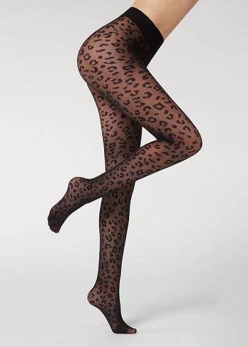 Calzedonia Animal Pattern 30 Denier Sheer Patterned Sexy Tayt Kadın Siyah | TR3106EX