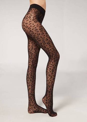 Calzedonia Animal Pattern 30 Denier Sheer Patterned Tayt Kadın Siyah | TR3107WY