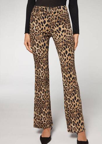 Calzedonia Animal Print Flared Pantolon Kadın Kahverengi | TR1478NB