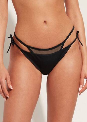 Calzedonia Brazilian String Tokyo Bikini Altları Kadın Siyah | TR2849EX