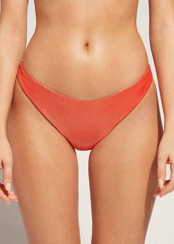 Calzedonia Coated-Effect High-Cut Brazilian Antigua Bikini Altları Kadın Mercan Turuncu | TR2827BC