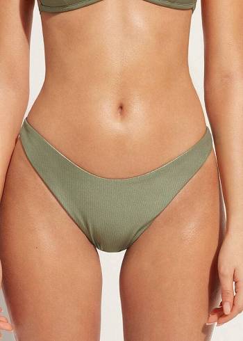 Calzedonia Coated-Effect High-Cut Brazilian Antigua Bikini Altları Kadın Yeşil | TR2828VD