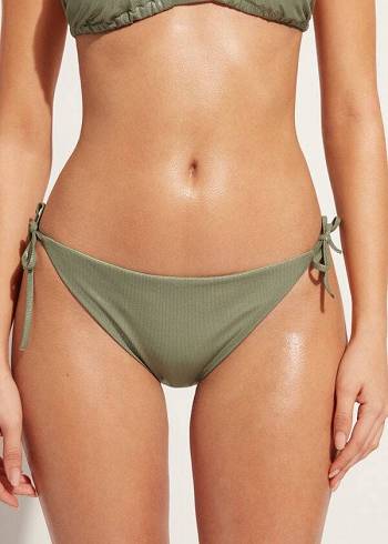 Calzedonia Coated-Effect String Antigua Bikini Altları Kadın Yeşil | TR2826NB