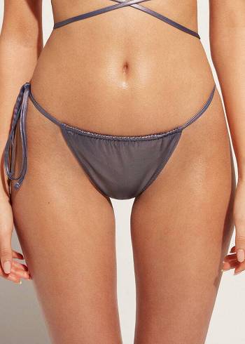 Calzedonia Coated-Effect String Tanga Daytona Bikini Altları Kadın Mavi | TR2823WY