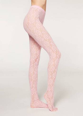 Calzedonia Colored Floral Dantel Patterned Tayt Kadın Pembe | TR3102UT