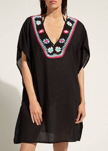 Calzedonia Crochet Neckline Kaftan Cover Ups Kadın Siyah | TR2117FM