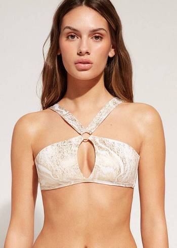 Calzedonia Cut-Out Bandeau Hollywood Bikini Üstleri Kadın Altın | TR2484BC