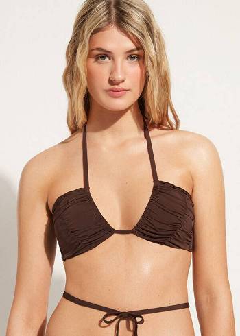 Calzedonia Drawstring Bandeau Islamorada Bikini Üstleri Kadın Kahve Kahverengi | TR2479EX