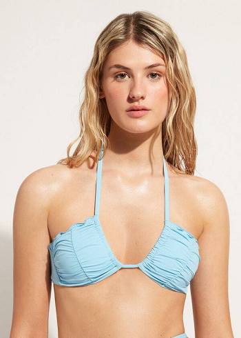 Calzedonia Drawstring Bandeau Islamorada Bikini Üstleri Kadın Mavi | TR2480WY