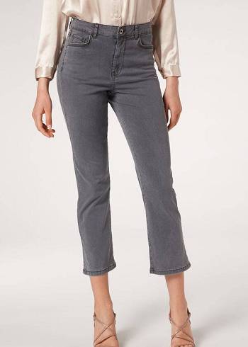 Calzedonia Eco Light Flared Cropped Denim Kot Pantolon Kadın Gri | TR1620AP