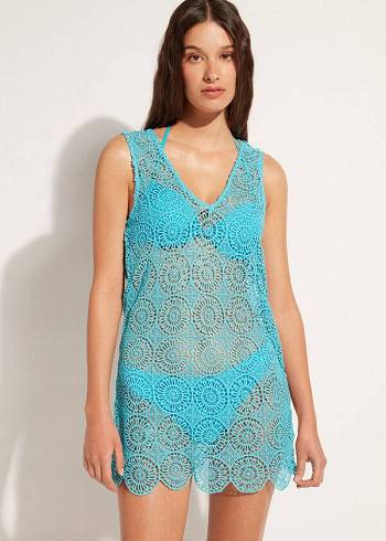 Calzedonia Geometric Crochet Elbise Cover Ups Kadın Turkuaz | TR2107RW