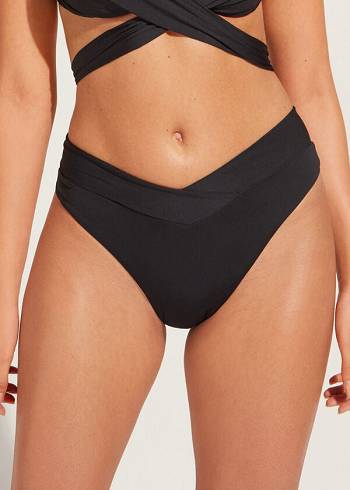 Calzedonia High-Belli V-Cut Brazilian Indonesia Eco Bikini Altları Kadın Siyah | TR2725EX