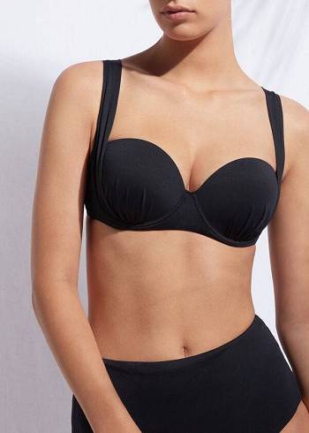 Calzedonia Indonesia Push-Up Bandeau Bikini Üstleri Kadın Siyah | TR2416FM