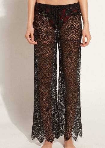 Calzedonia Long Crochet Pants Cover Ups Kadın Siyah | TR2058UT