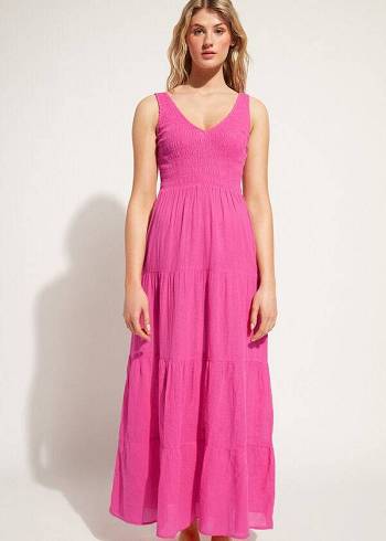 Calzedonia Long Elbise with Ruffled Skirt Cover Ups Kadın Pembe | TR2089SO