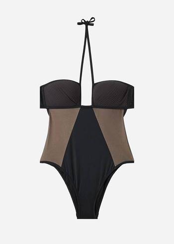 Calzedonia One Piece Tulle Insert Tokyo Mayo Kadın Siyah | TR2020XF