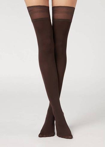 Calzedonia Opaque soft touch Thigh-Highs Çorap Kadın Kahve | TR2924NB