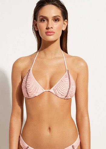 Calzedonia Rhinestone Beaded Terlik Triangle Manila Bikini Üstleri Kadın Pembe | TR2234QZ