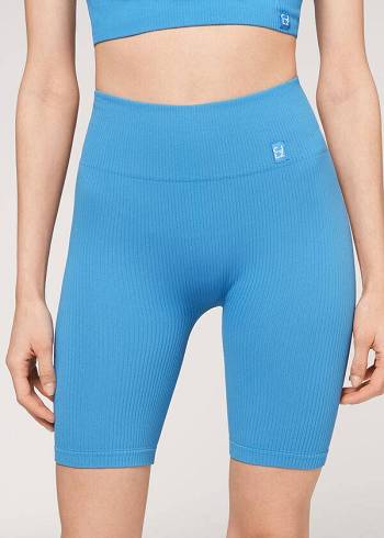 Calzedonia Seamless Atletik Bike Tayt Kadın Mavi | TR1514OR