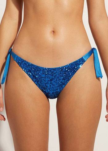 Calzedonia Sequined Side-Tie Cannes Bikini Altları Kadın Mavi | TR2640NB