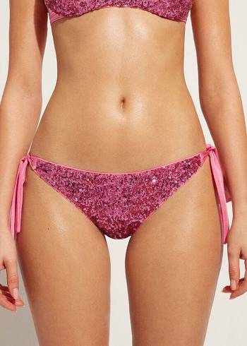 Calzedonia Sequined Side-Tie Cannes Bikini Altları Kadın Pembe | TR2641HK