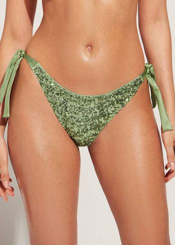 Calzedonia Sequined Side-Tie Cannes Bikini Altları Kadın Yeşil | TR2643FM