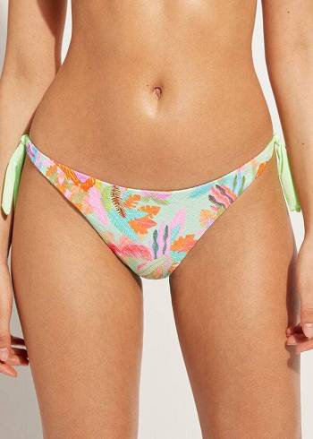 Calzedonia Side-Tie Brazilian Foliage Tahiti Bikini Altları Kadın Yeşil | TR2623HK