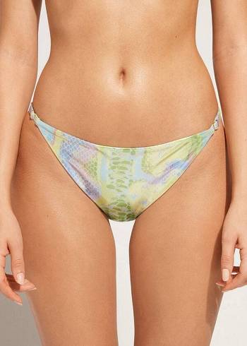 Calzedonia Snake-Pattern Adjustable-Side Las Palmas Bikini Altları Kadın Yeşil | TR2618ZG