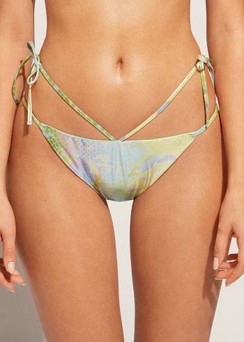 Calzedonia Snake-Pattern Brazilian String Las Palmas Bikini Altları Kadın Yeşil | TR2617XF