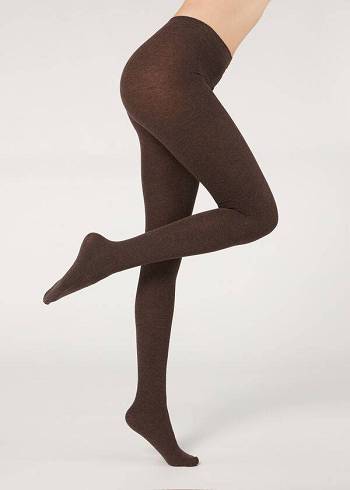 Calzedonia Soft Modal and Cashmere Blend Opaque Tayt Kadın Kahverengi | TR3126PQ