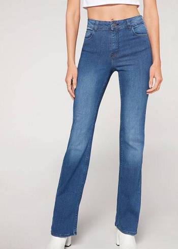 Calzedonia Super Flex Denim High Belli Bootcut Kot Pantolon Kadın Mavi | TR1577ZG