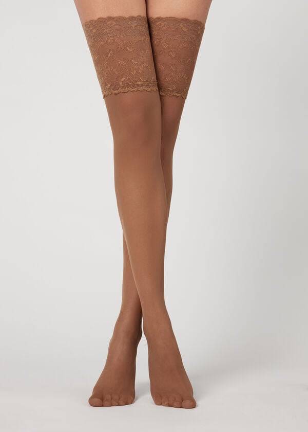 Calzedonia 20 Denier Opaque Thigh-Highs Çorap Kadın Haki | TR2952GL