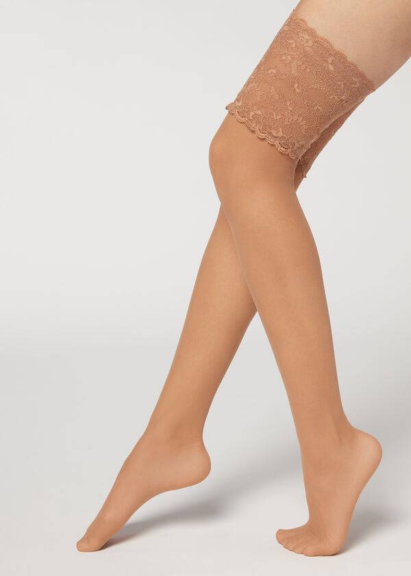 Calzedonia 20 Denier Opaque Thigh-Highs Çorap Kadın Bej Rengi | TR2954DN