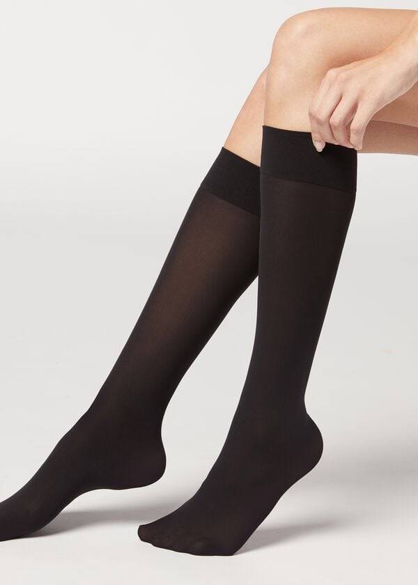 Calzedonia 30 Denier Semi Opaque Microfiber Knee-Highs Long Çorap Kadın Siyah | TR1956OR