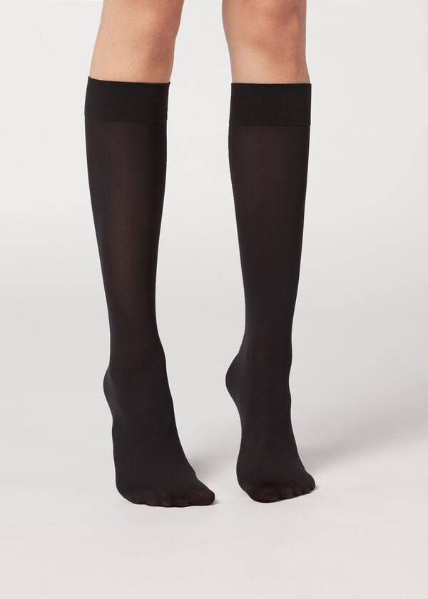 Calzedonia 30 Denier Semi Opaque Microfiber Knee-Highs Long Çorap Kadın Siyah | TR1956OR