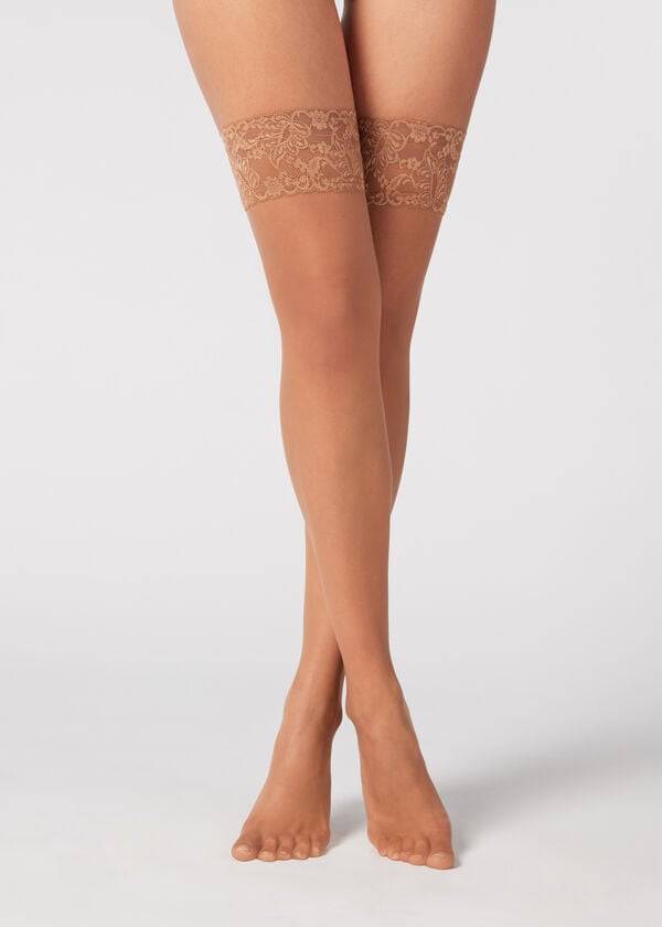 Calzedonia 8 Denier Ultra Sheer Thigh-Highs Çorap Kadın Bej Rengi Kahverengi | TR2937RW