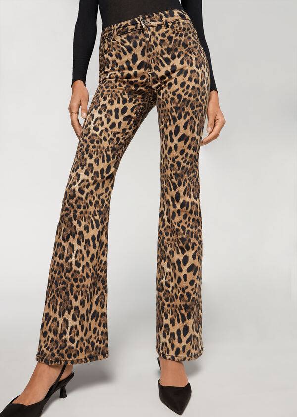 Calzedonia Animal Print Flared Pantolon Kadın Kahverengi | TR1478NB