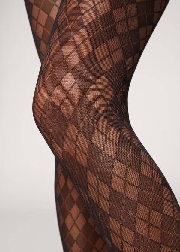 Calzedonia Argyle 50 Denier Sheer Patterned Tayt Kadın Siyah | TR3105RW