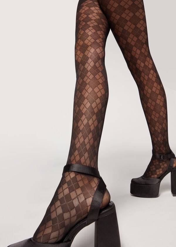 Calzedonia Argyle 50 Denier Sheer Patterned Tayt Kadın Siyah | TR3105RW