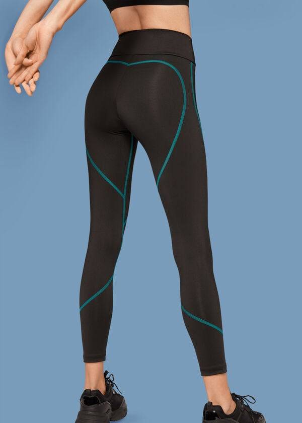 Calzedonia Contrast Seam Performance Atletik Tayt Kadın Siyah Yeşil | TR1555BC