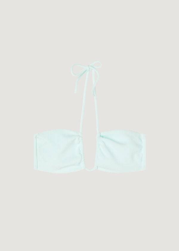 Calzedonia Drawstring Bandeau Beverly Hills Eco Bikini Üstleri Kadın Mavi | TR2481QZ