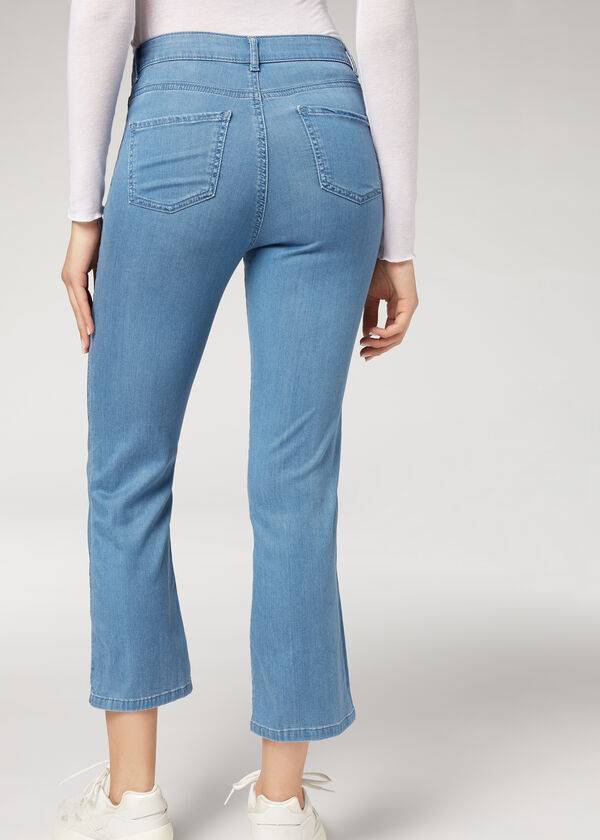 Calzedonia Eco Light Flared Cropped Denim Kot Pantolon Kadın Mavi | TR1621SO