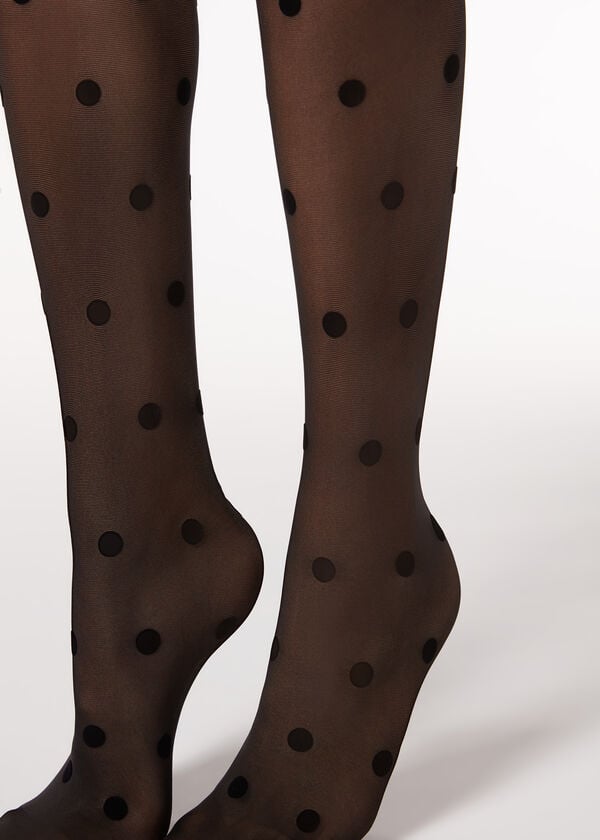 Calzedonia Flocked Dots Sheer 30 Denier Tayt Kadın Siyah | TR2968NB