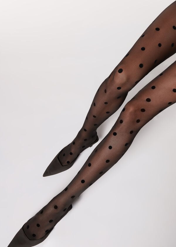 Calzedonia Flocked Dots Sheer 30 Denier Tayt Kadın Siyah | TR2968NB