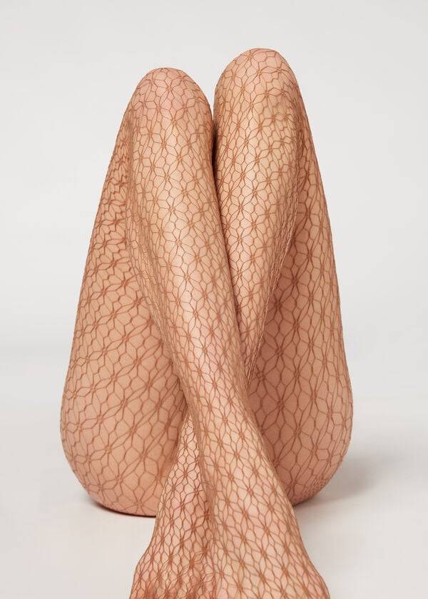 Calzedonia Geometric-Motif Fishnet Patterned Tayt Kadın Bej Rengi | TR3089ZG