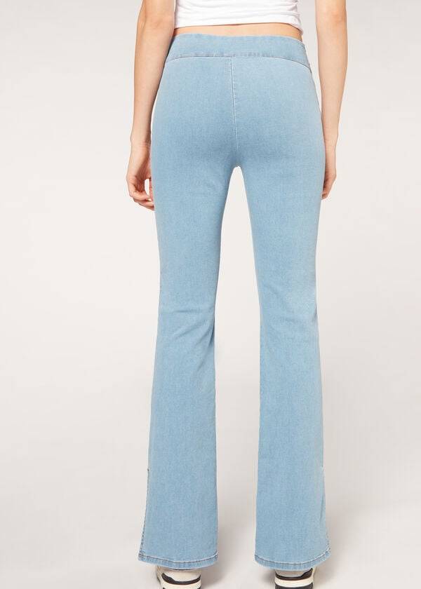 Calzedonia High-Belli Flared in Denim with Slits Kot Pantolon Kadın Mavi | TR1592OR